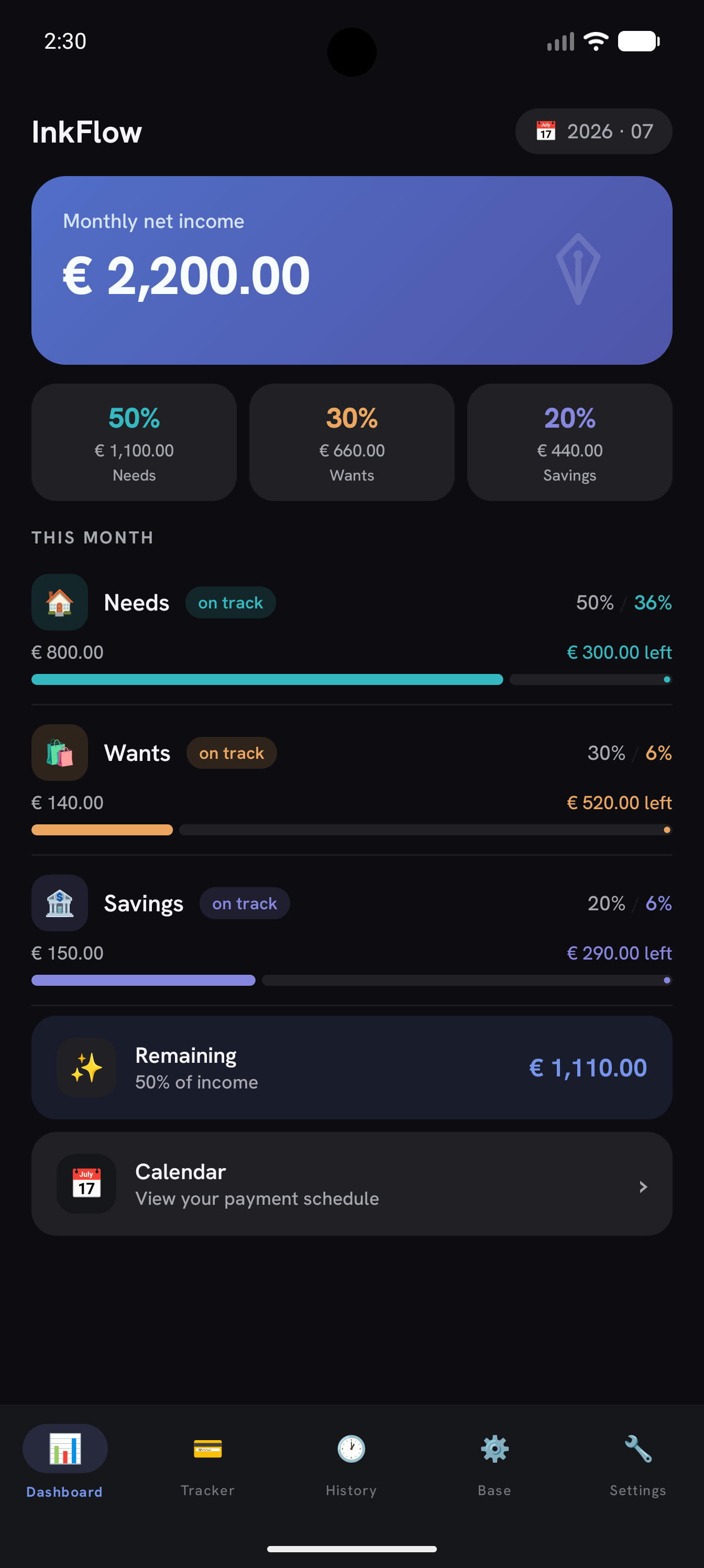 InkFlow Finance dashboard